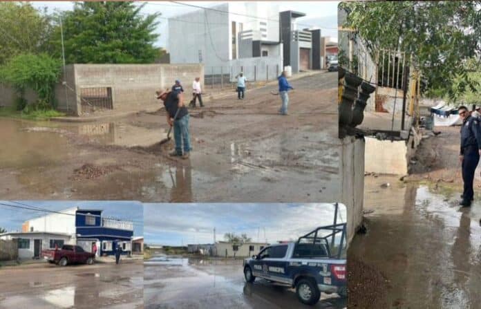 Remoción de escombros y limpieza en calles afectadas por lluvias en Chihuahua, Acción municipal para mejorar la vialidad y protección civil.