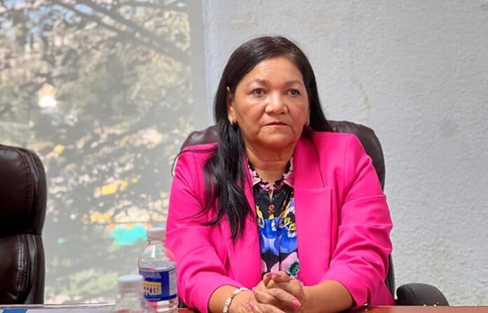 Consejera política en reunión oficial en Chihuahua, participando en discusión sobre temas de interés público y desarrollo social en la región.