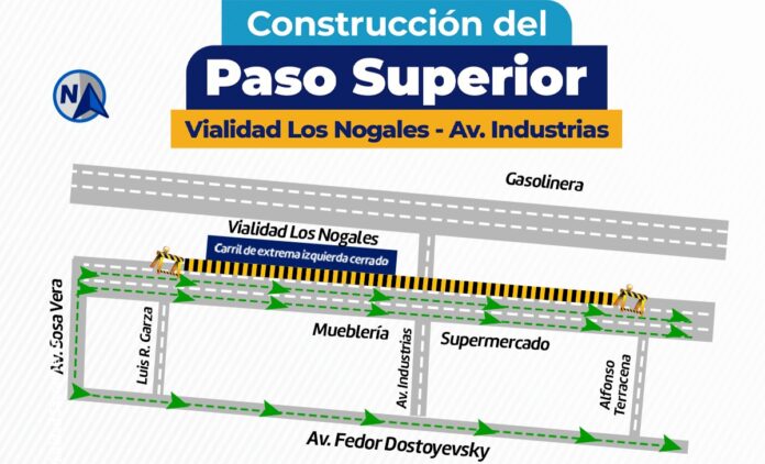 Nuevo acceso restringido en Vialidad Los Nogales en Chihuahua, cierre en carril de extrema izquierda.